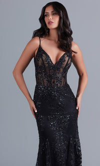 PromGirl Long Corset-Style Prom Dress with Sequins