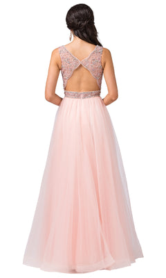 Cut-Out-Back Long Prom Ball Gown