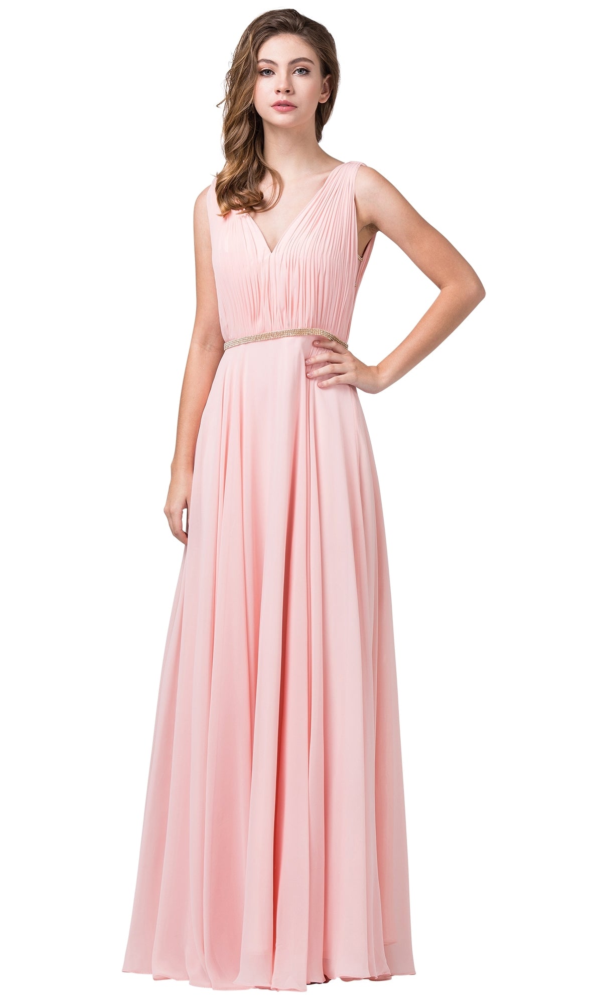 Illusion-Sides Long A-Line Prom Dress with Pleats