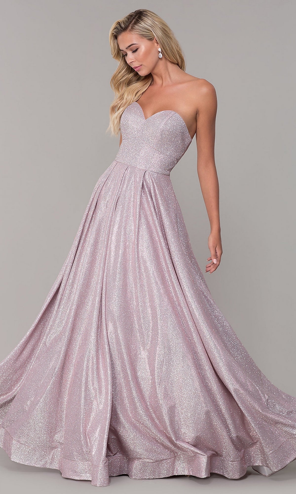 Corset-Back Long Strapless Glitter Prom Dress