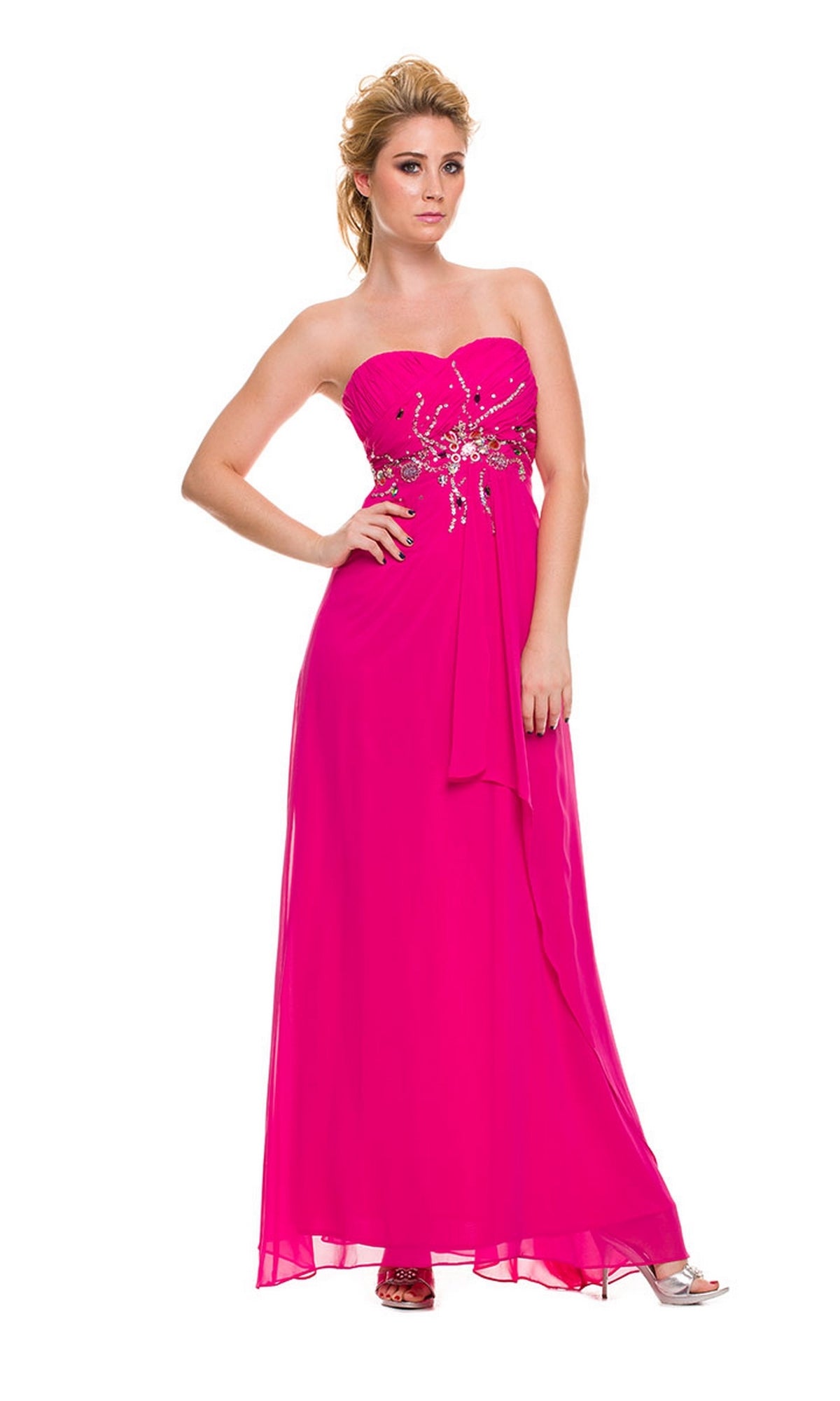 Fuchsia Pink Long Strapless Sweetheart Prom Dress