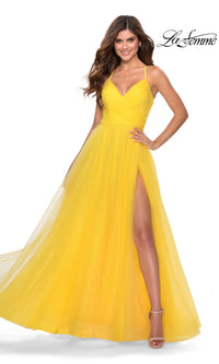 La Femme Long Open-Back Prom Ball Gown