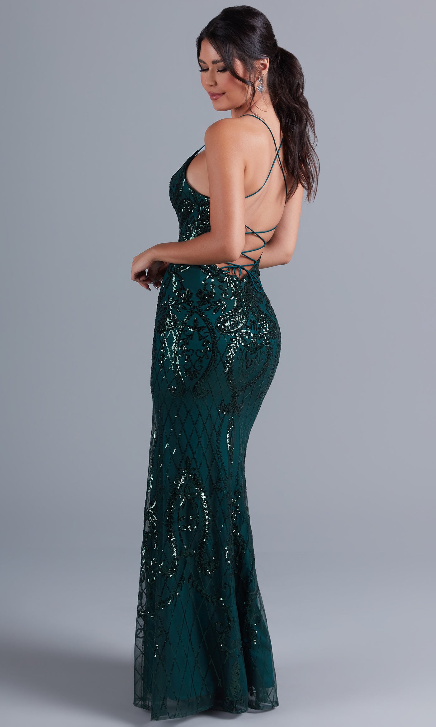 Sequin-Tulle Backless Long Prom Dress - PromGirl