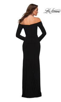 La Femme Long Sleeve Black Long Prom Dress
