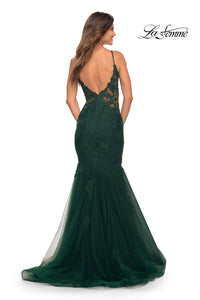 La Femme Embroidered-Lace Long Mermaid Prom Dress