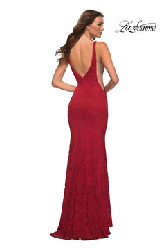 La Femme V-Back Long Lace Prom Dress - PromGirl La Femme V-Back Long Lace Prom Dress - PromGirl