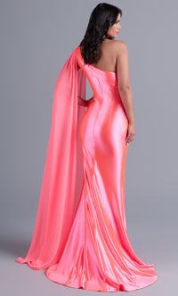 PromGirl One-Shoulder-Sash Neon Long Prom Dress