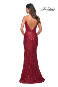 La Femme Floor-Length V-Neck Sequin Prom Dress