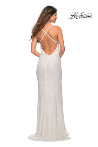 La Femme Blouson-Bodice Long Sequin Prom Dress