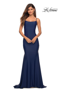 Backless Long La Femme Prom Dress with Train Navy / 4