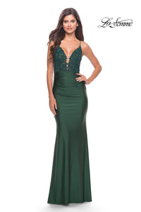 La Femme Long Prom Dress with Sheer Lace Bodice