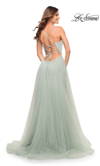 La Femme Long Beaded Tulle Ball Gown for Prom