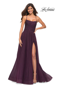 Corset-Back Long La Femme A-Line Prom Dress