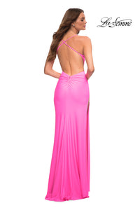 La Femme Bright Neon Formal Dress with High Slit