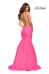 Backless La Femme Long Neon Pink Mermaid Prom Gown