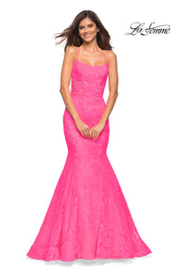 Backless La Femme Long Neon Pink Mermaid Prom Gown