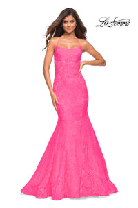 Backless La Femme Long Neon Pink Mermaid Prom Gown