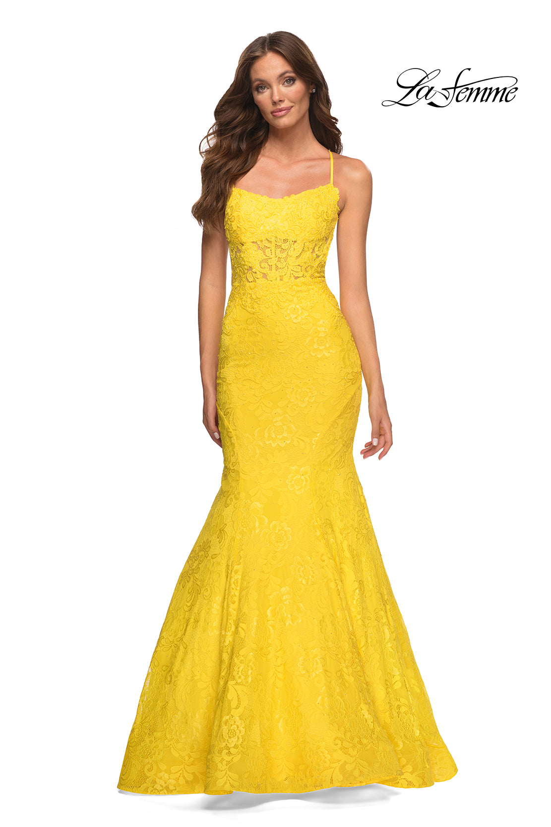 Long Lace Mermaid Prom Dress by La Femme