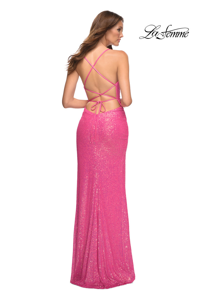 Hot Pink Long La Femme Sequin Prom Dress