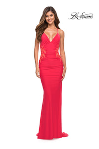 Backless Hot Coral Long Prom Dress by La Femme