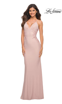 Formal Jersey Gown With Lace Side Detail