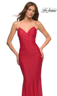 La Femme Faux-Wrap Tight Long Formal Dress