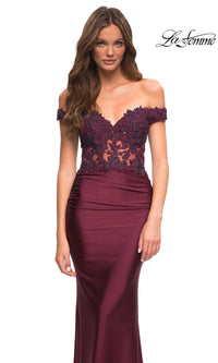 Lace-Bodice La Femme Off-the-Shoulder Prom Dress