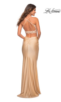 La Femme Lace-Top Two-Piece Prom Dress