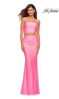 La Femme Two-Piece Long Pink Prom Dress