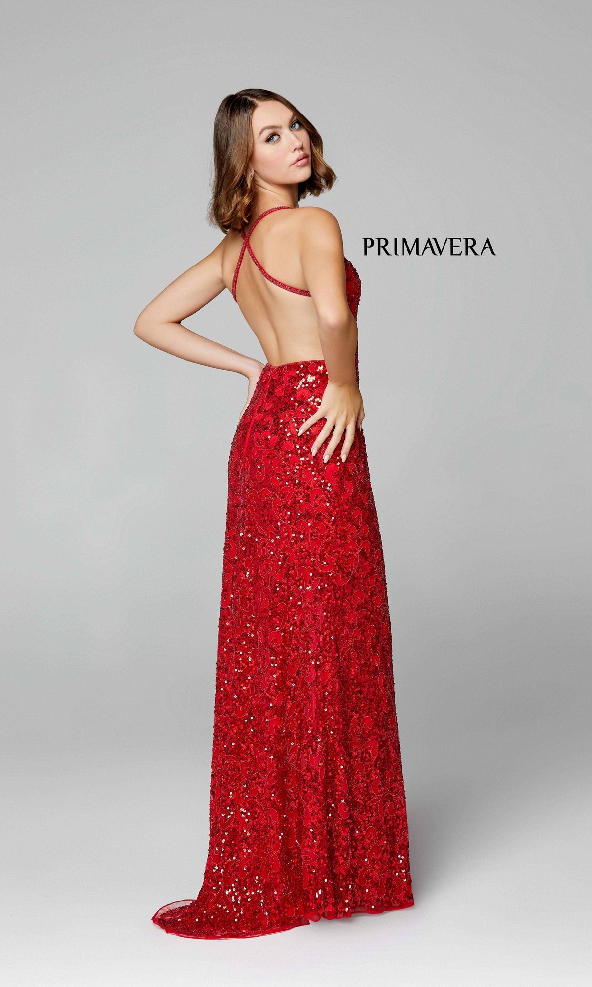 red sequin maxi dress Sequin-Pattern Dark Long Prom Dress 3295D