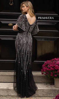 Short-Sleeve Beaded Long Prom Dress 3681