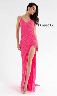 Bright Wrap-Style Long Sequin Prom Dress