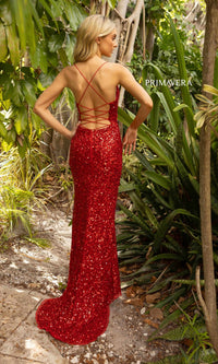 Dark Long Sequin Prom Dress with Strappy Back