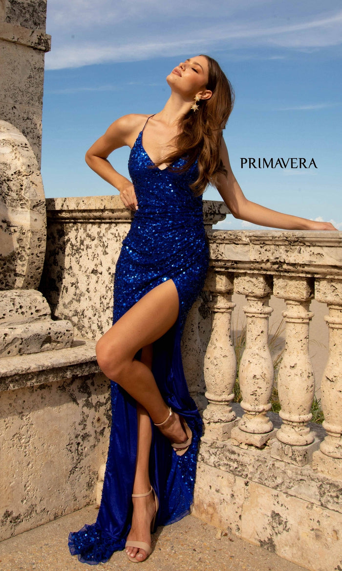 Dark Long Sequin Prom Dress with Strappy Back