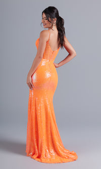 PromGirl Long Tight Sequin Neon Prom Dress