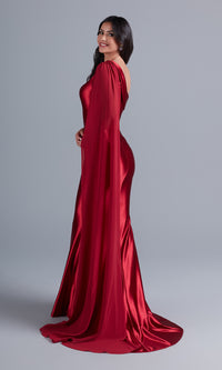 PromGirl One-Shoulder Long Prom Dress with Cape