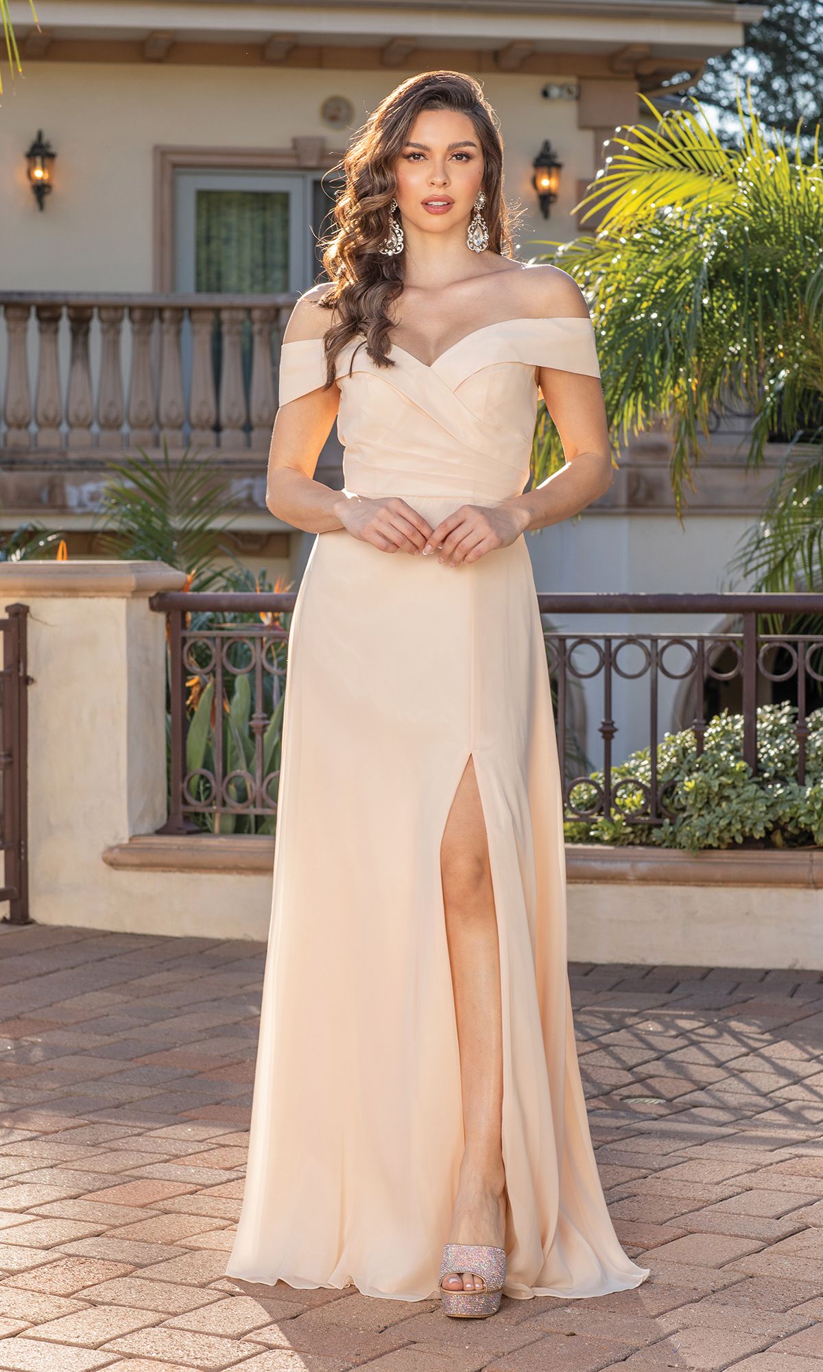 Off-the-Shoulder Classic Formal Prom Dress with Slit