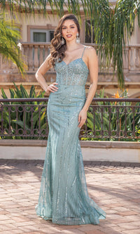 Corset-Bodice Long Gold Prom Dress