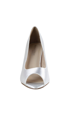 The Nicole White Peep Toe 3in Prom Shoes 4588, shown from the front on a plain white background, are perfect for an elegant prom look.