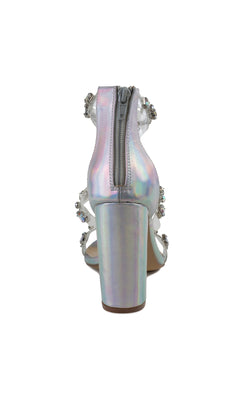 Rear view of the Ara High Heel Silver Prom Shoes 4603, featuring a metallic iridescent finish, gemstone embellishments, and back zipper closure—perfect for your special night.