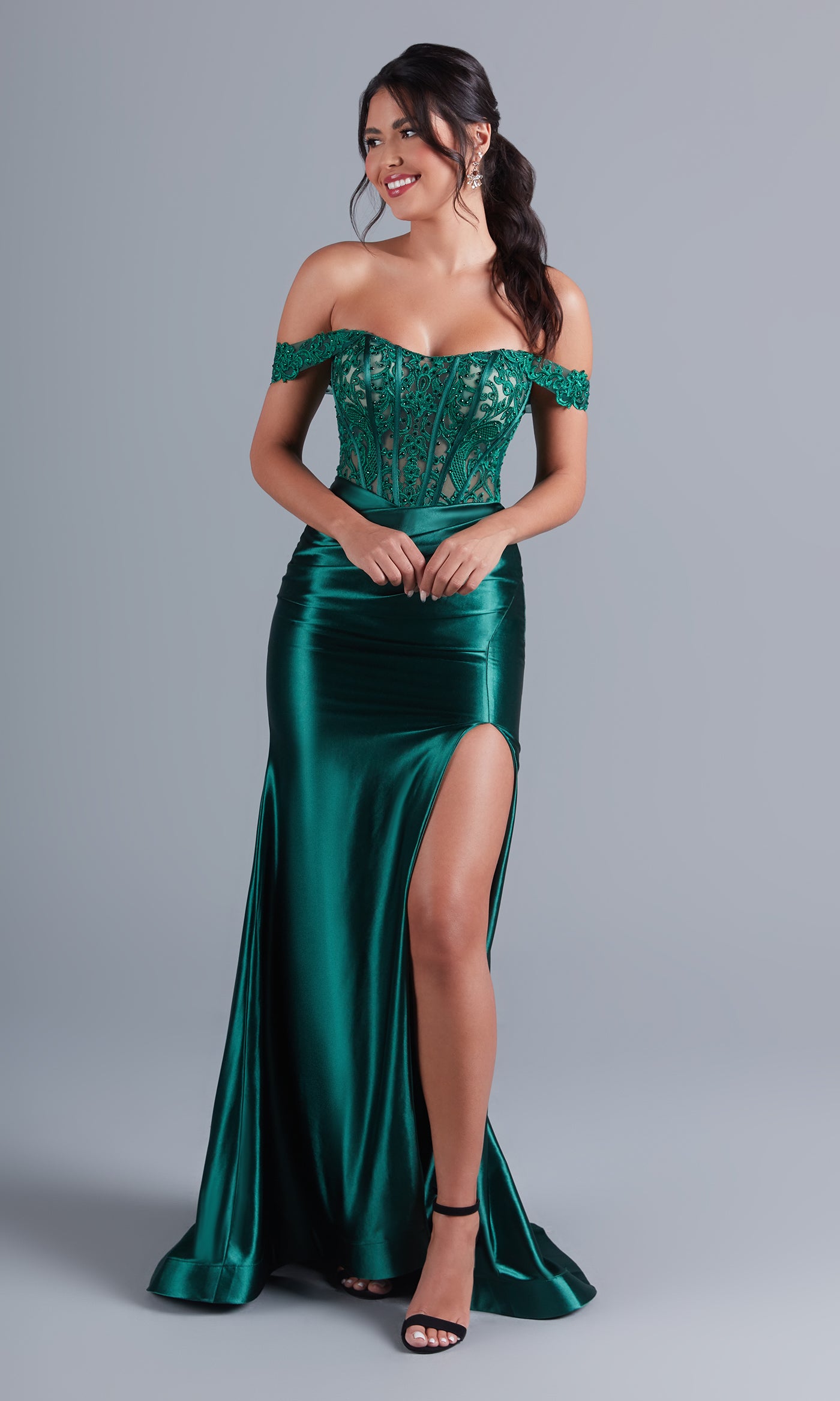 Emerald Prom Dress with Sheer Lace PromGirl