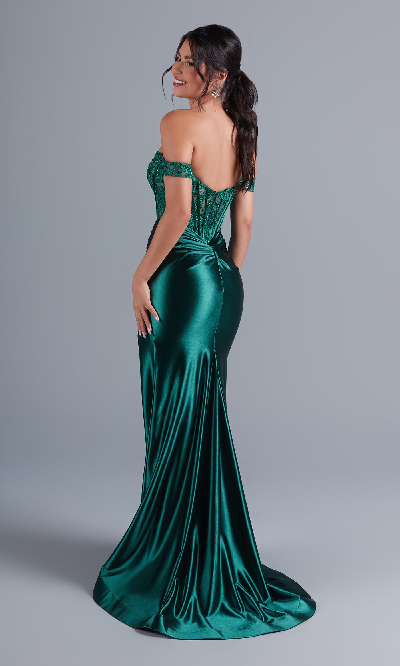 Off-the-Shoulder Long Emerald Green Prom Dress