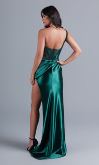 One-Shoulder Dark Green Prom Dress by PromGirl