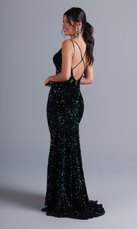 PromGirl Elegant Velvet Sequin Long Prom Dress