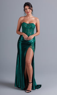 PromGirl Strapless Dark Green Long Prom Dress