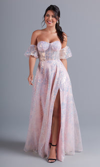 PromGirl Puff-Sleeve Blush Pink Unique Prom Dress