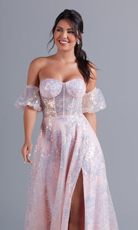 PromGirl Puff-Sleeve Blush Pink Unique Prom Dress