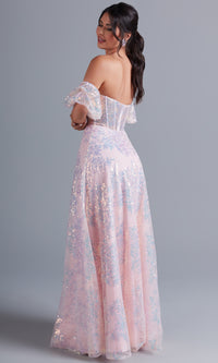 PromGirl Puff-Sleeve Blush Pink Unique Prom Dress