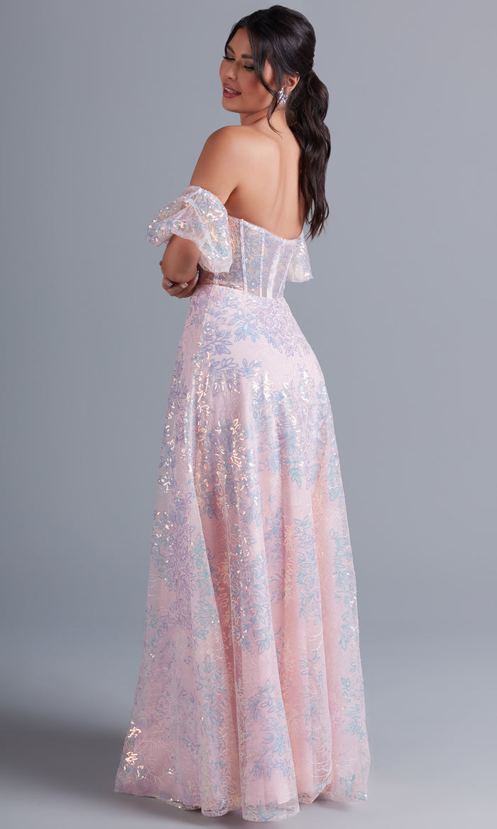 PromGirl Puff-Sleeve Blush Pink Unique Prom Dress