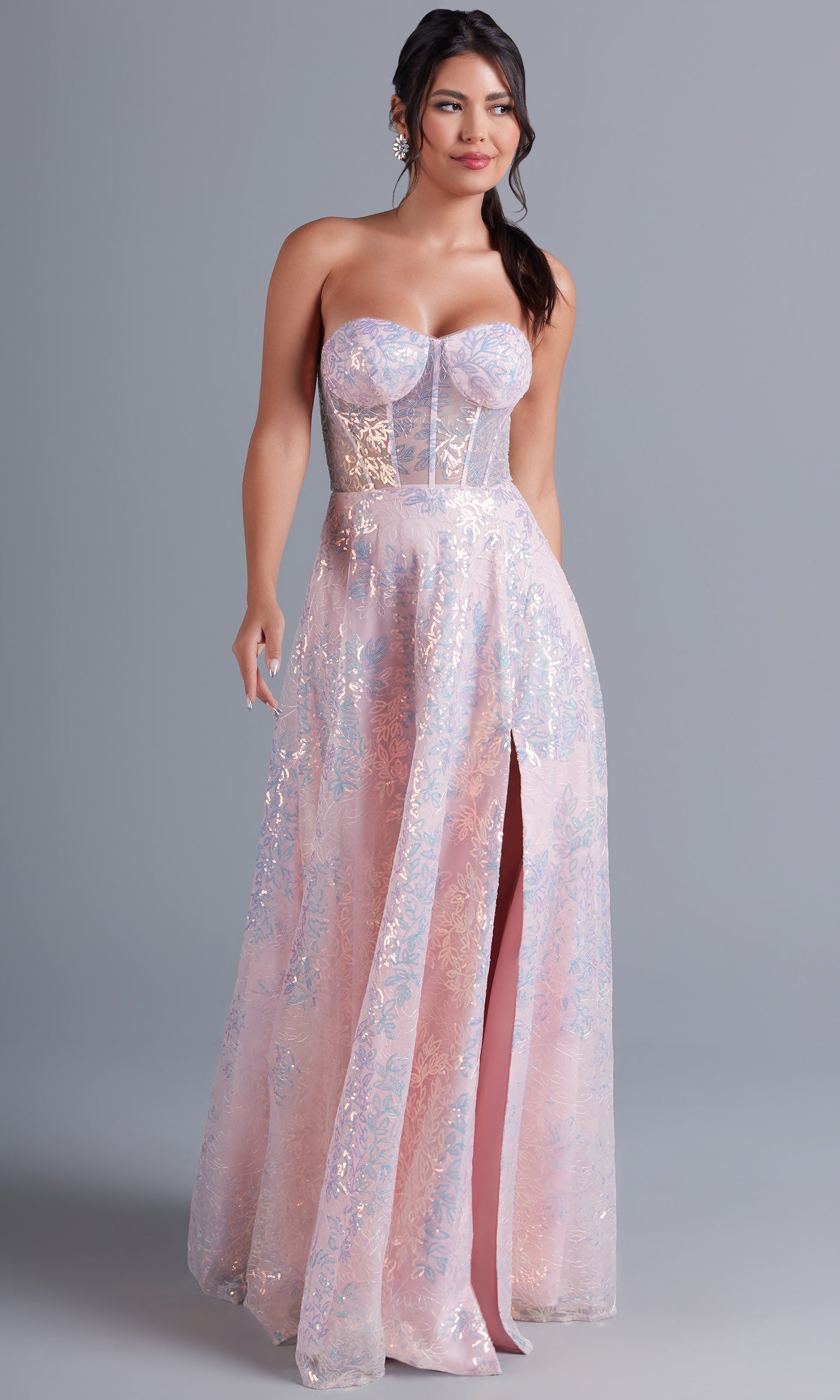 PromGirl Puff-Sleeve Blush Pink Unique Prom Dress